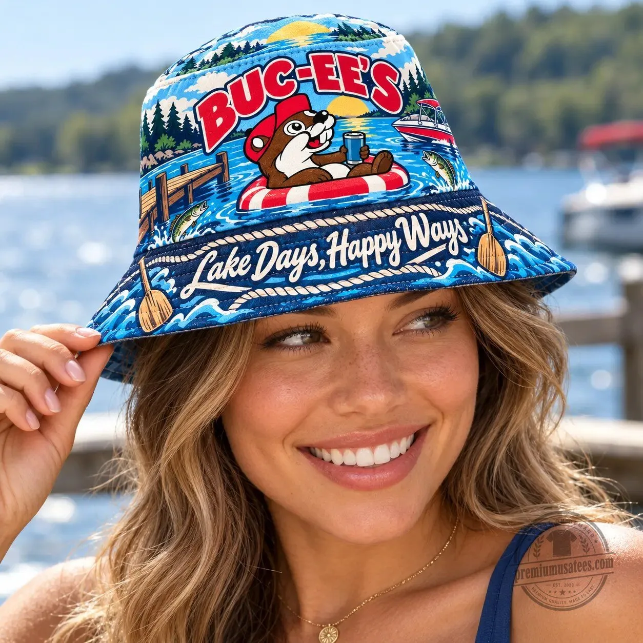 Buc-ee's Lake Days Happy Ways Fishing Printed Bucket Hat 3 Buc-ee