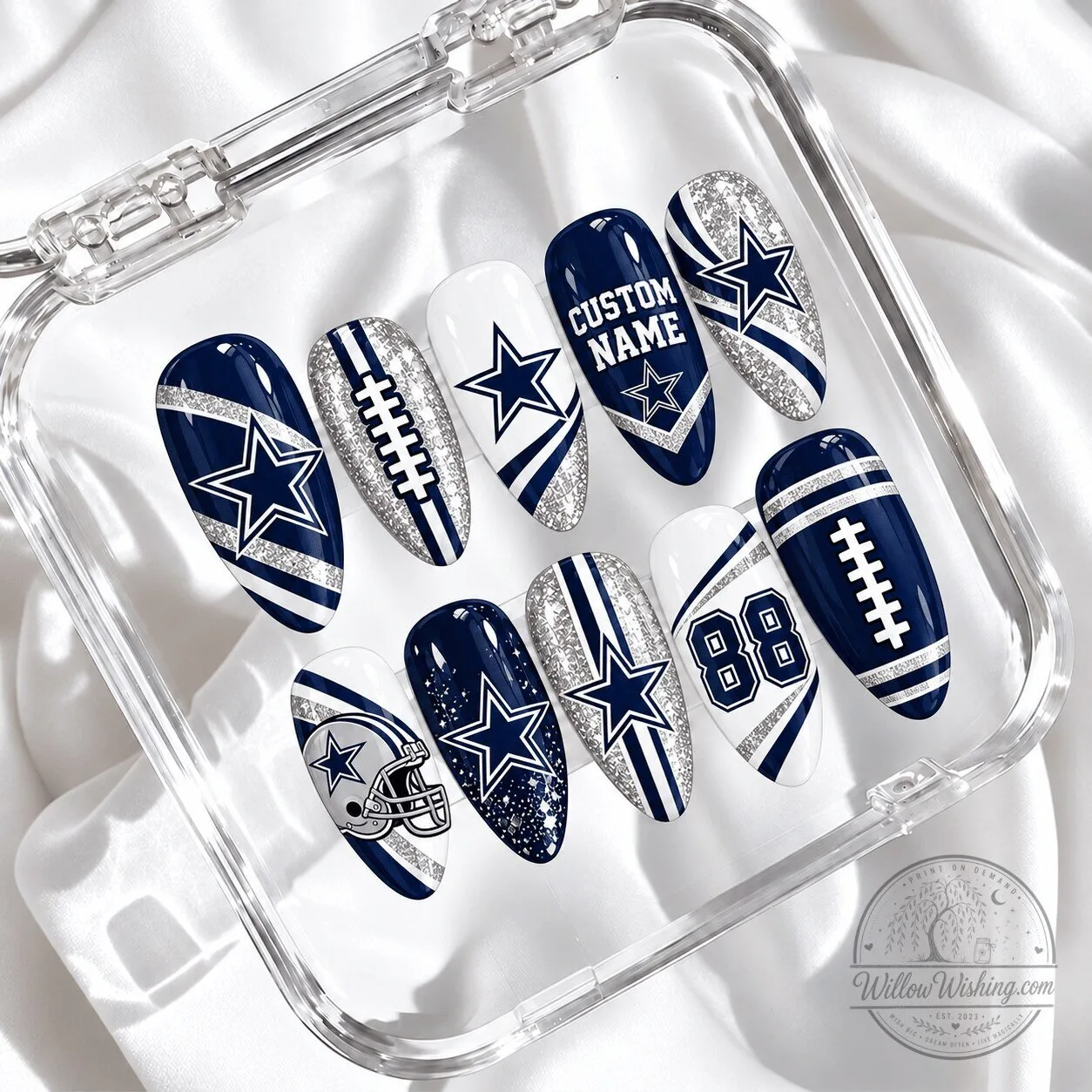 Dallas Cowboys NFL Football Custom Name and Number Press-On Nails Set 1 Dallas Cowboys NFL Football Custom Name and Number Press-On Nails Set