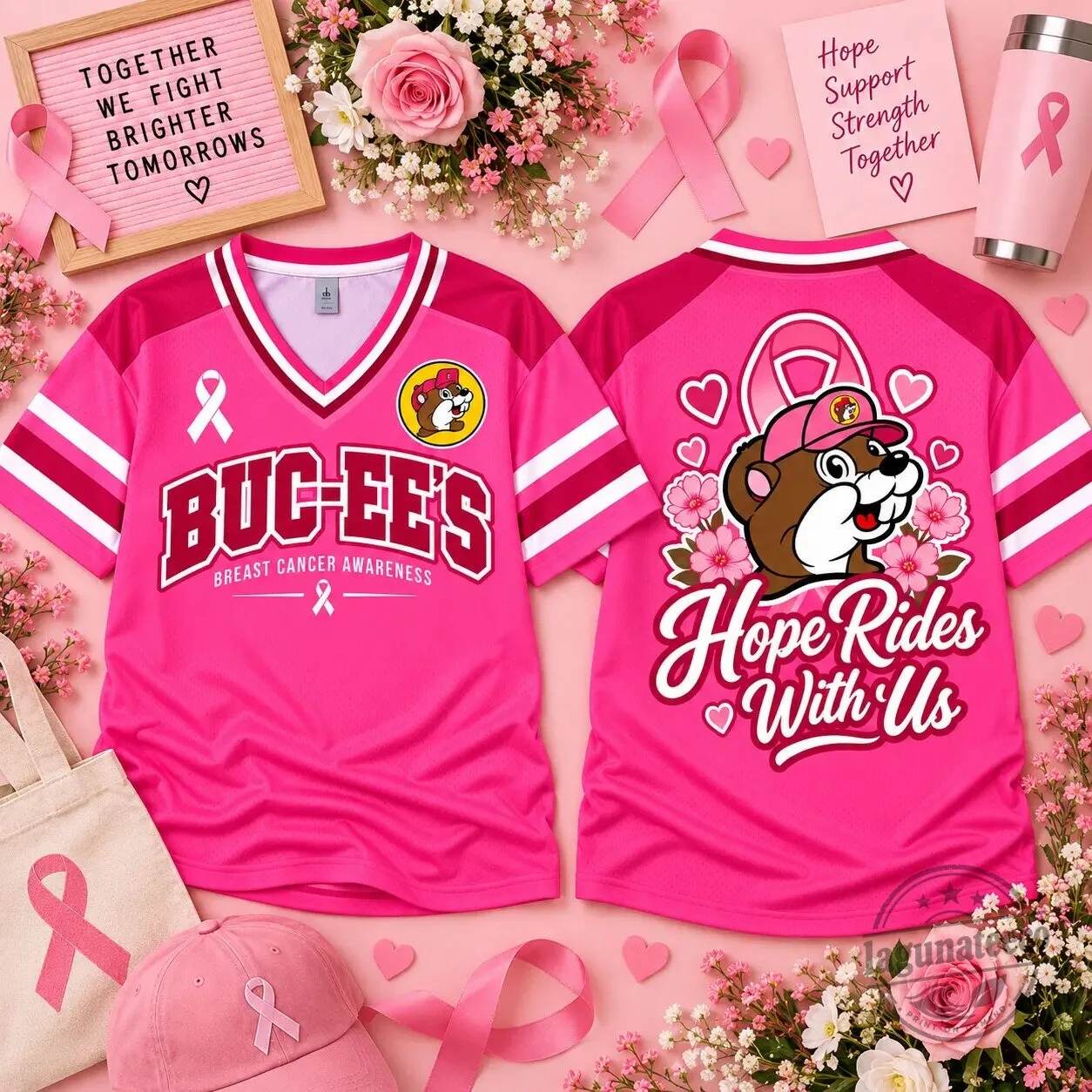 Buc-ee's Breast Cancer Awareness Hope Rides With Us Pink Baseball Jersey 4 Buc-ee