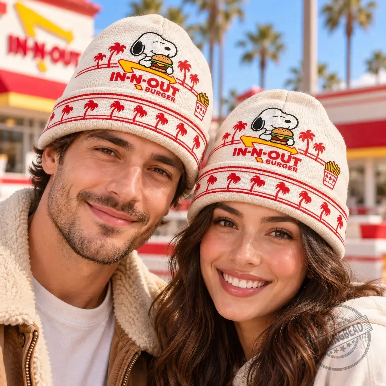 Snoopy In-N-Out Burger Palm Tree Graphic Knit Beanie Hat for Peanuts Fans 3 Snoopy In-N-Out Burger Palm Tree Graphic Knit Beanie Hat for Peanuts Fans