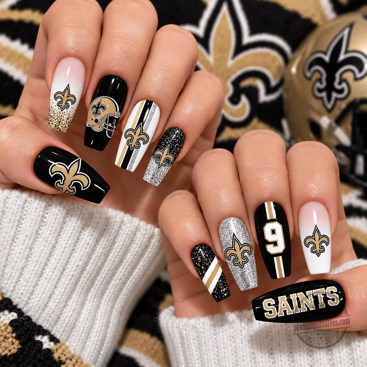 New Orleans Saints Football Team Glitter Press On Nails Set