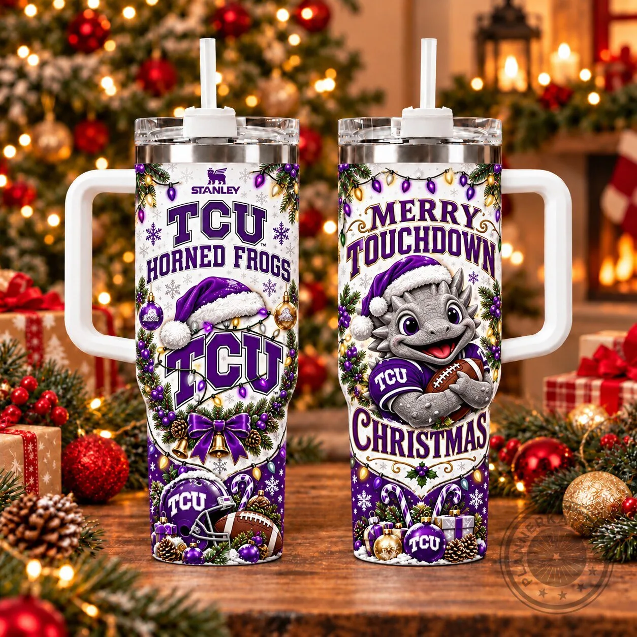 TCU Horned Frogs Merry Touchdown Christmas Holiday Stainless Steel Tumbler