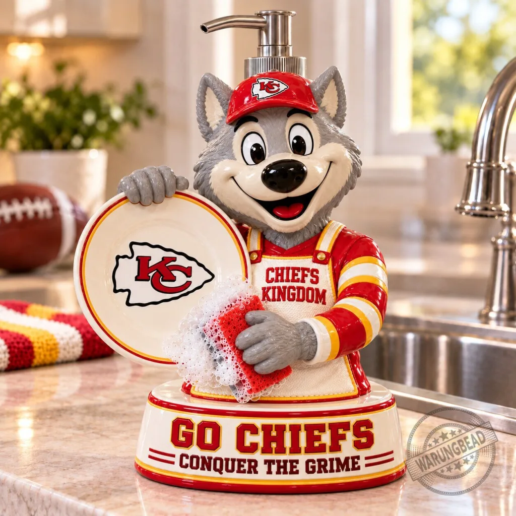 Kansas City Chiefs Wolf Mascot Soap Dispenser with Plate and Sponge Holder Kansas City Chiefs Wolf Mascot Soap Dispenser with Plate and Sponge Holder