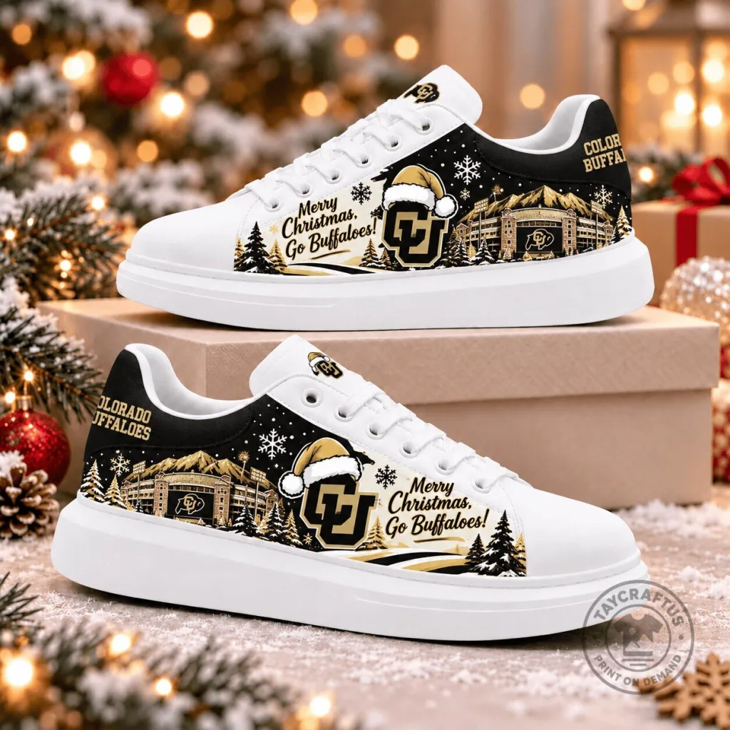 Colorado Buffaloes Merry Christmas Go Buffaloes Football Fan Sneakers Colorado Buffaloes Merry Christmas Go Buffaloes Football Fan Sneakers