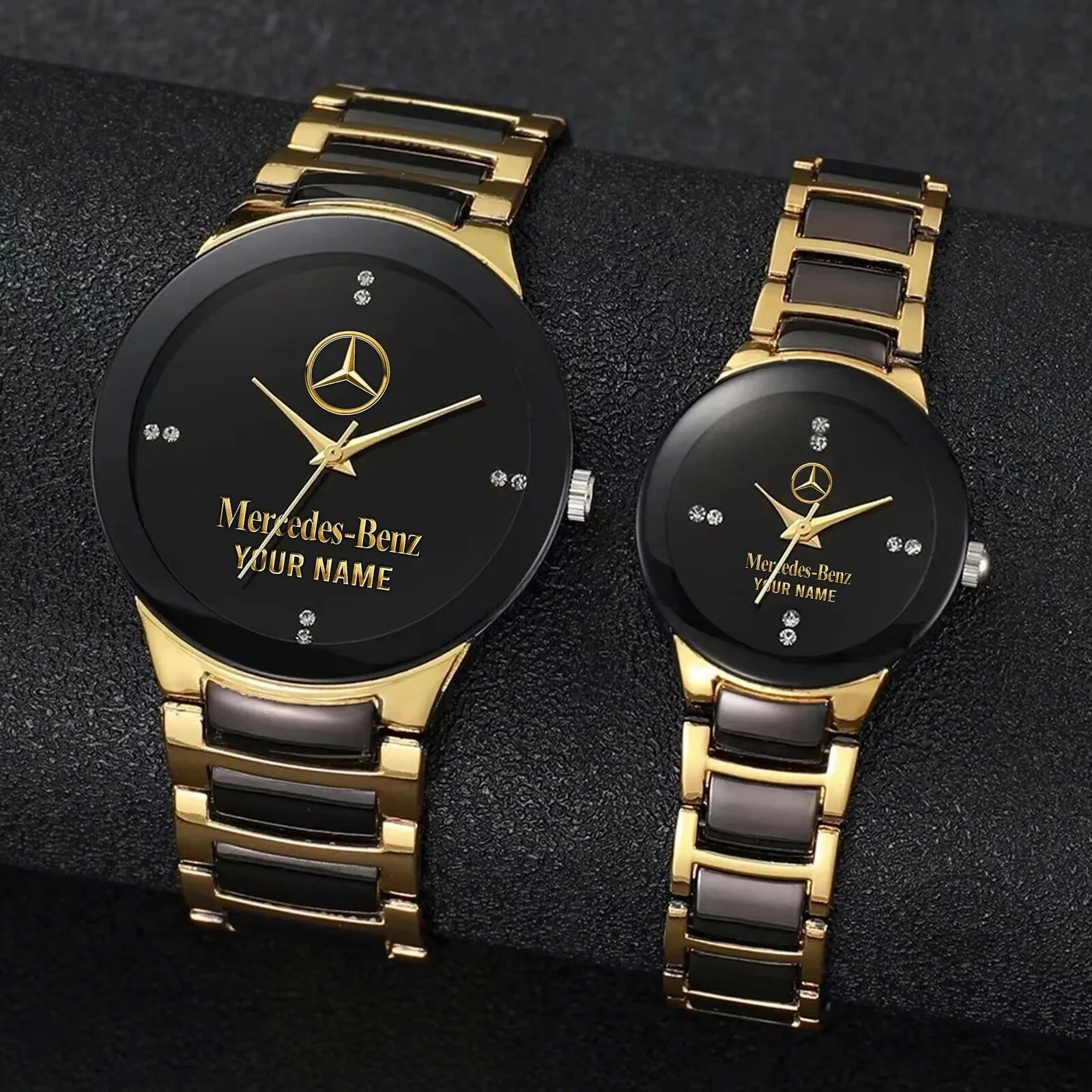Mercedes-Benz Custom Name Couple Quartz Watch Set, Personalized Gold and Black Wristwatch 7 Mercedes-Benz Custom Name Couple Quartz Watch Set, Personalized Gold and Black Wristwatch