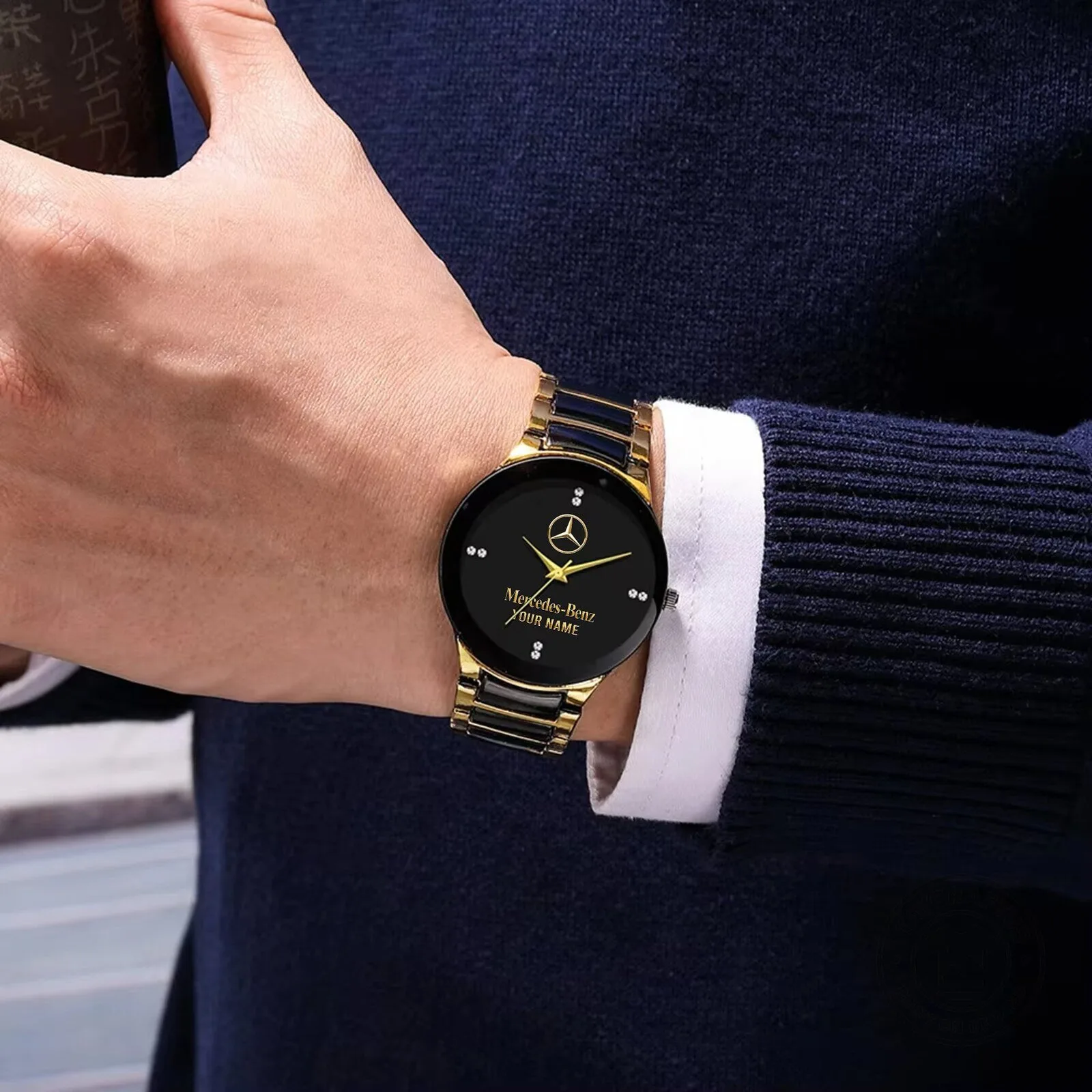 Mercedes-Benz Custom Name Couple Quartz Watch Set, Personalized Gold and Black Wristwatch 8 Mercedes-Benz Custom Name Couple Quartz Watch Set, Personalized Gold and Black Wristwatch