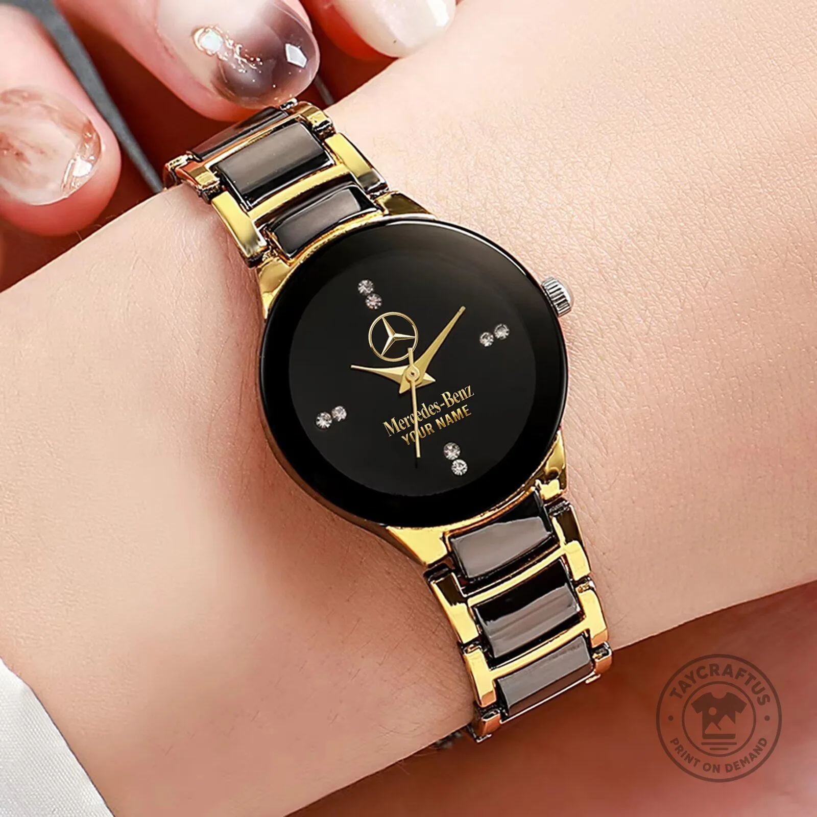 Mercedes-Benz Custom Name Couple Quartz Watch Set, Personalized Gold and Black Wristwatch 9 Mercedes-Benz Custom Name Couple Quartz Watch Set, Personalized Gold and Black Wristwatch