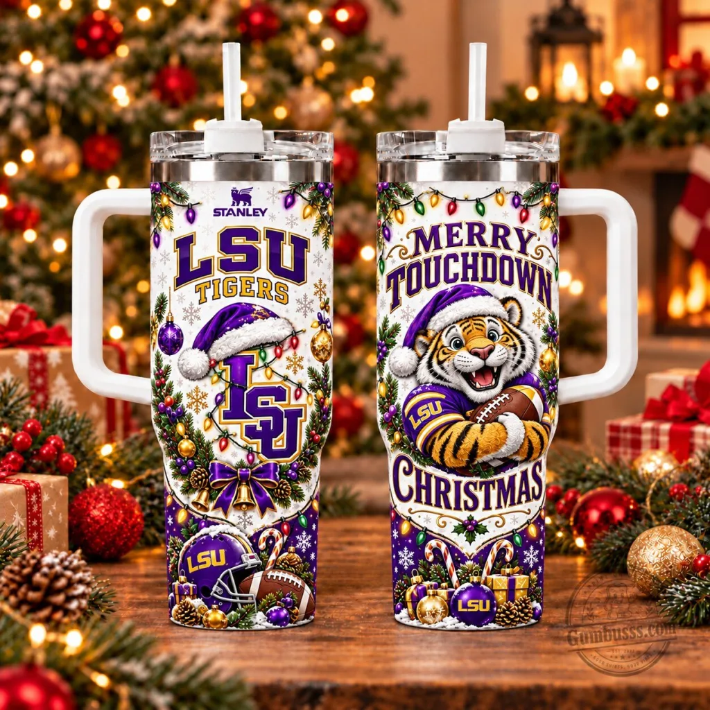 LSU Tigers Merry Touchdown Christmas Insulated Tumbler with Handle LSU Tigers Merry Touchdown Christmas Insulated Tumbler with Handle