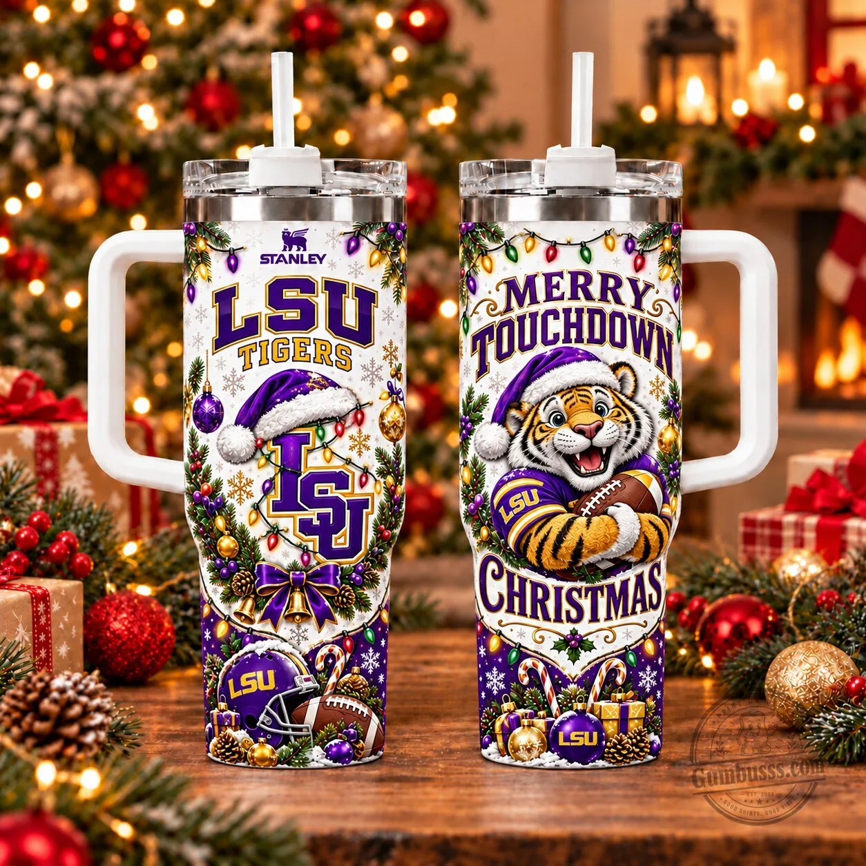 LSU Tigers Merry Touchdown Christmas Insulated Tumbler with Handle 1 LSU Tigers Merry Touchdown Christmas Insulated Tumbler with Handle