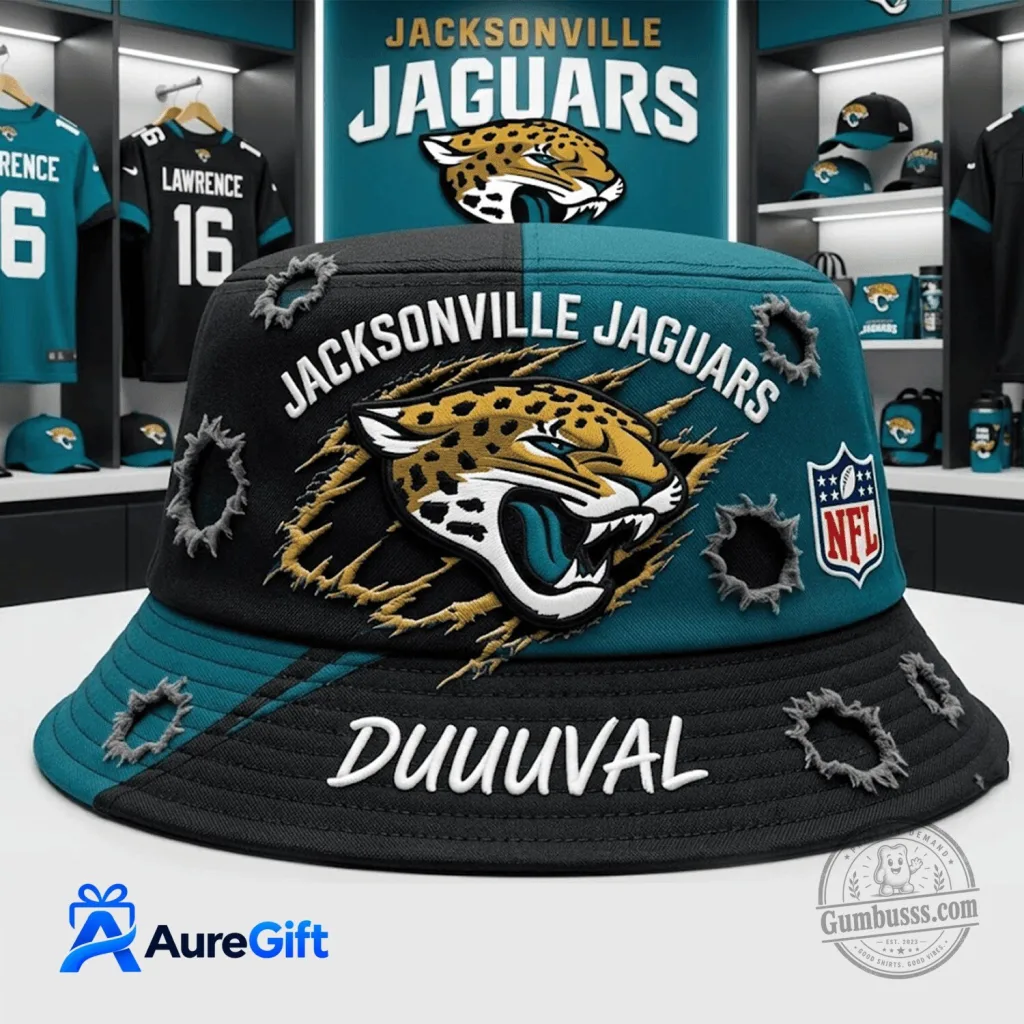 Jacksonville Jaguars NFL Football Team Logo Black and Teal Bucket Hat Jacksonville Jaguars NFL Football Team Logo Black and Teal Bucket Hat