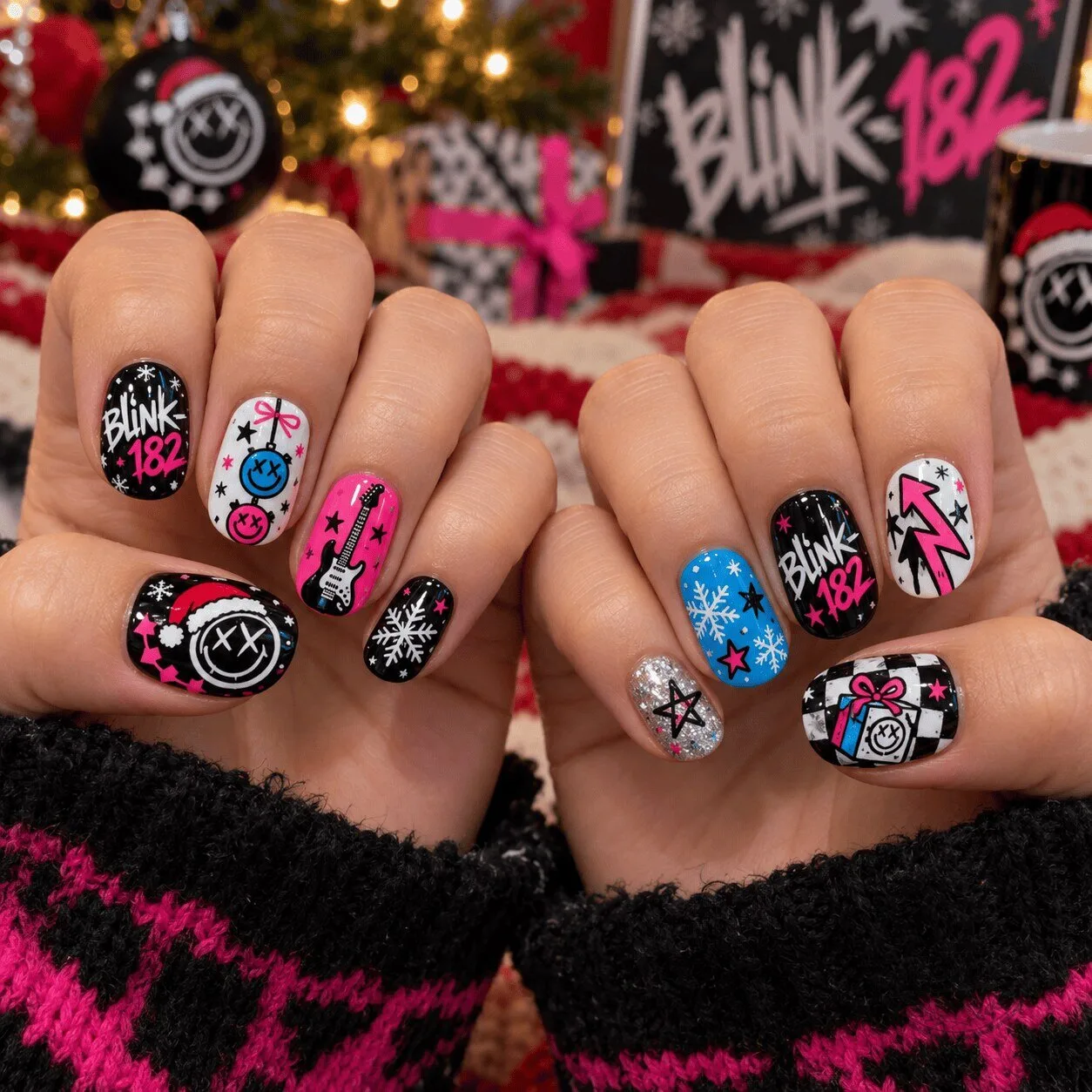 Blink-182 Christmas Holiday Themed Press On Nail Set