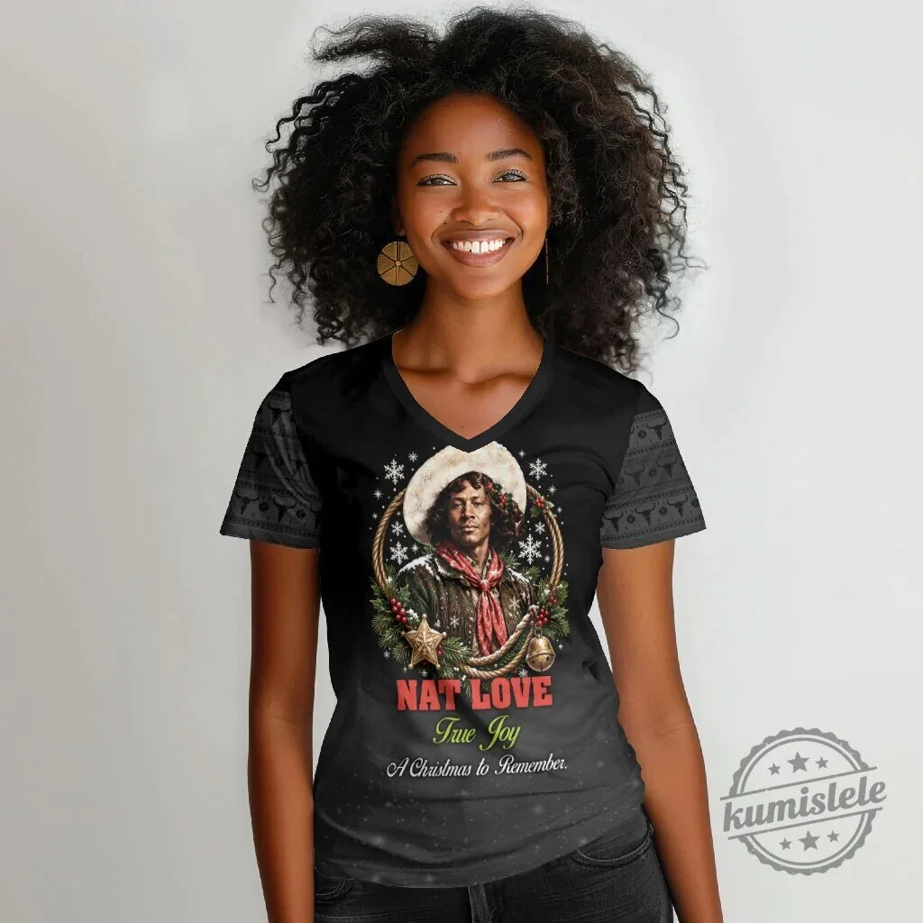 Nat Love Wild West Christmas Portrait V-Neck T-Shirt for Women