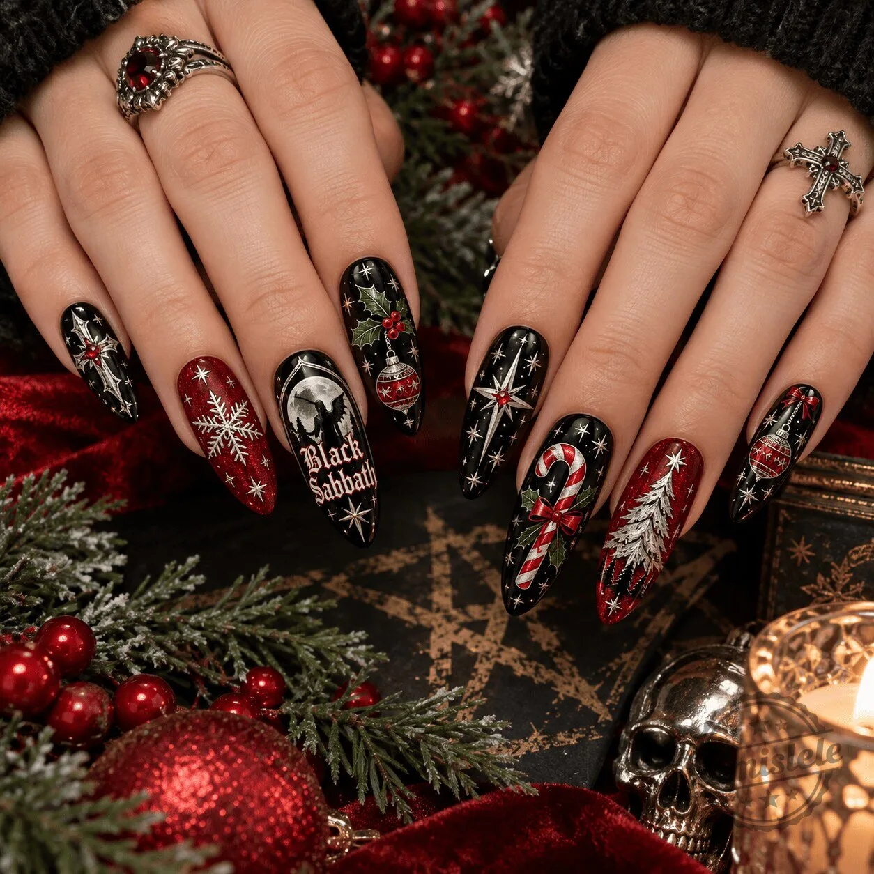 Black Sabbath Christmas Holiday Gothic Press-On Nails Set