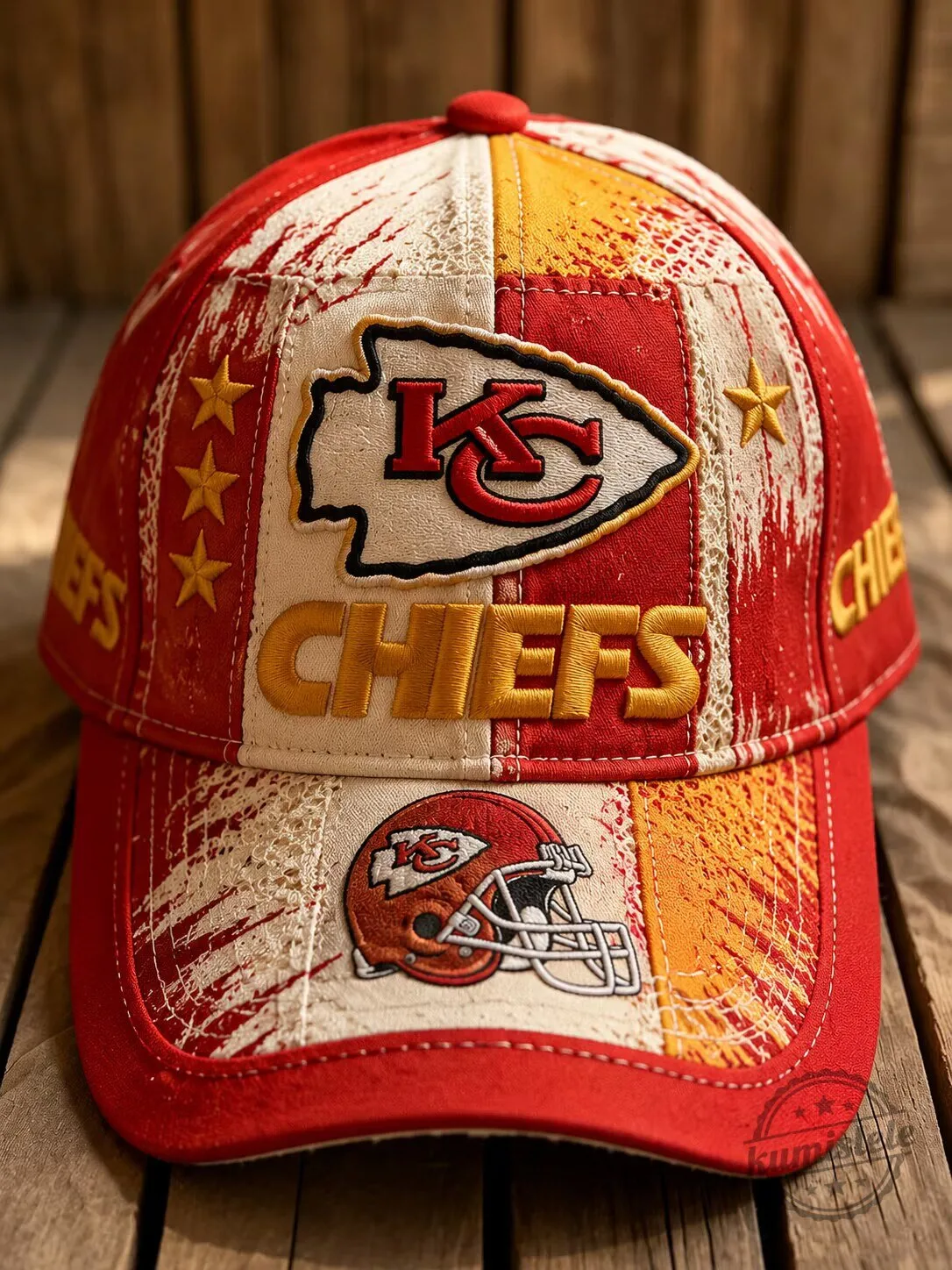 Kansas City Chiefs Football Team Distressed Design Adjustable Cap Hat