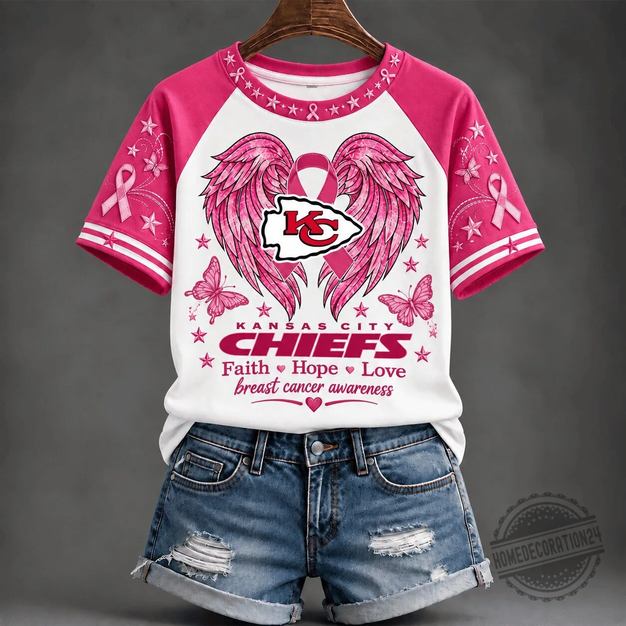 Kansas City Chiefs Faith Hope Love Breast Cancer Awareness T-Shirt