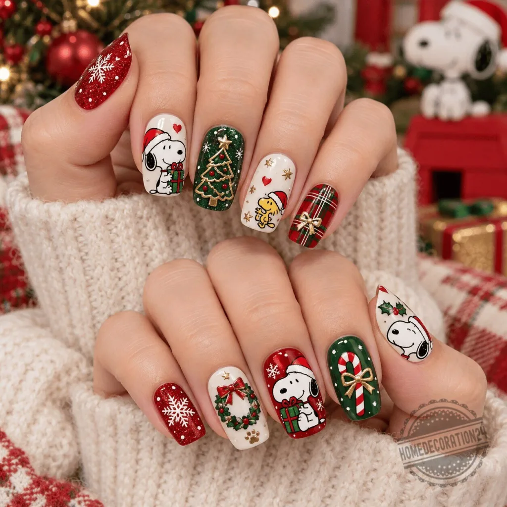 Snoopy and Woodstock Christmas Holiday Press-On Nails Set Snoopy and Woodstock Christmas Holiday Press-On Nails Set