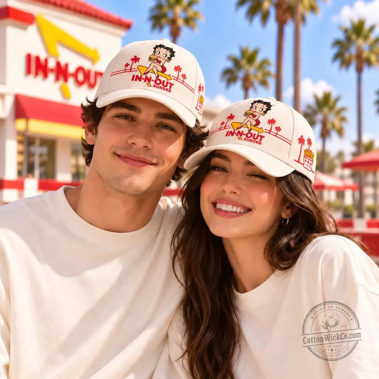 In-N-Out Burger Betty Boop Cartoon Graphic White Baseball Cap Hat 4 In-N-Out Burger Betty Boop Cartoon Graphic White Baseball Cap Hat