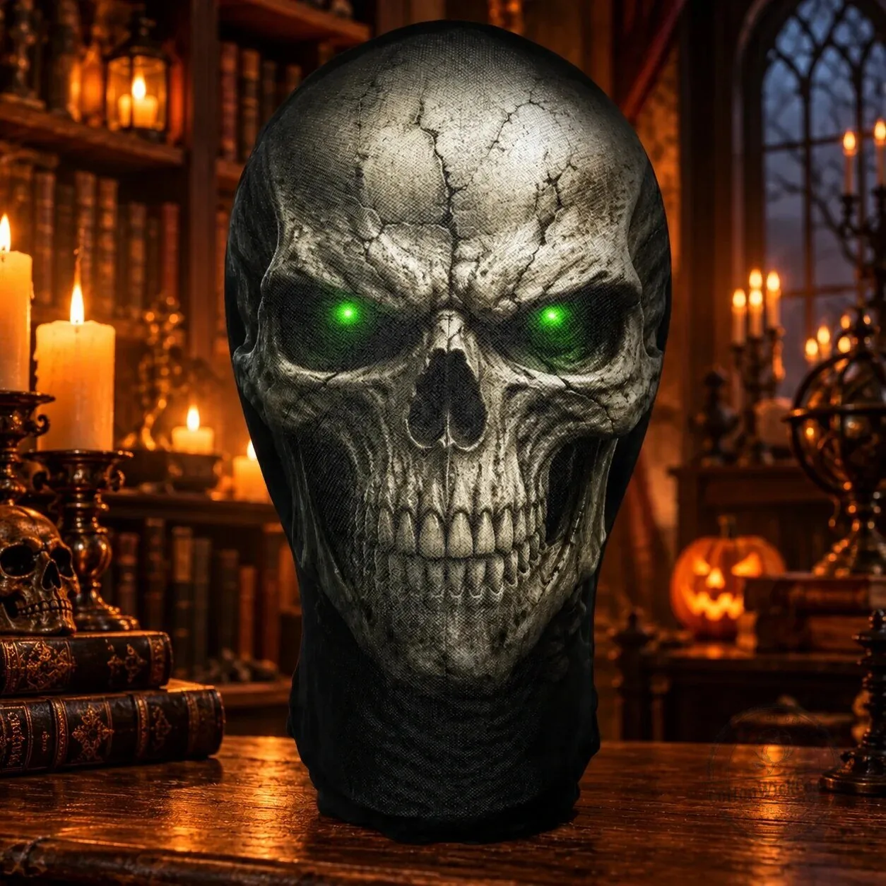 Skull Face Halloween Balaclava Mask with Green Eyes - Spooky Grim Reaper Headwear 8 Skull Face Halloween Balaclava Mask with Green Eyes - Spooky Grim Reaper Headwear