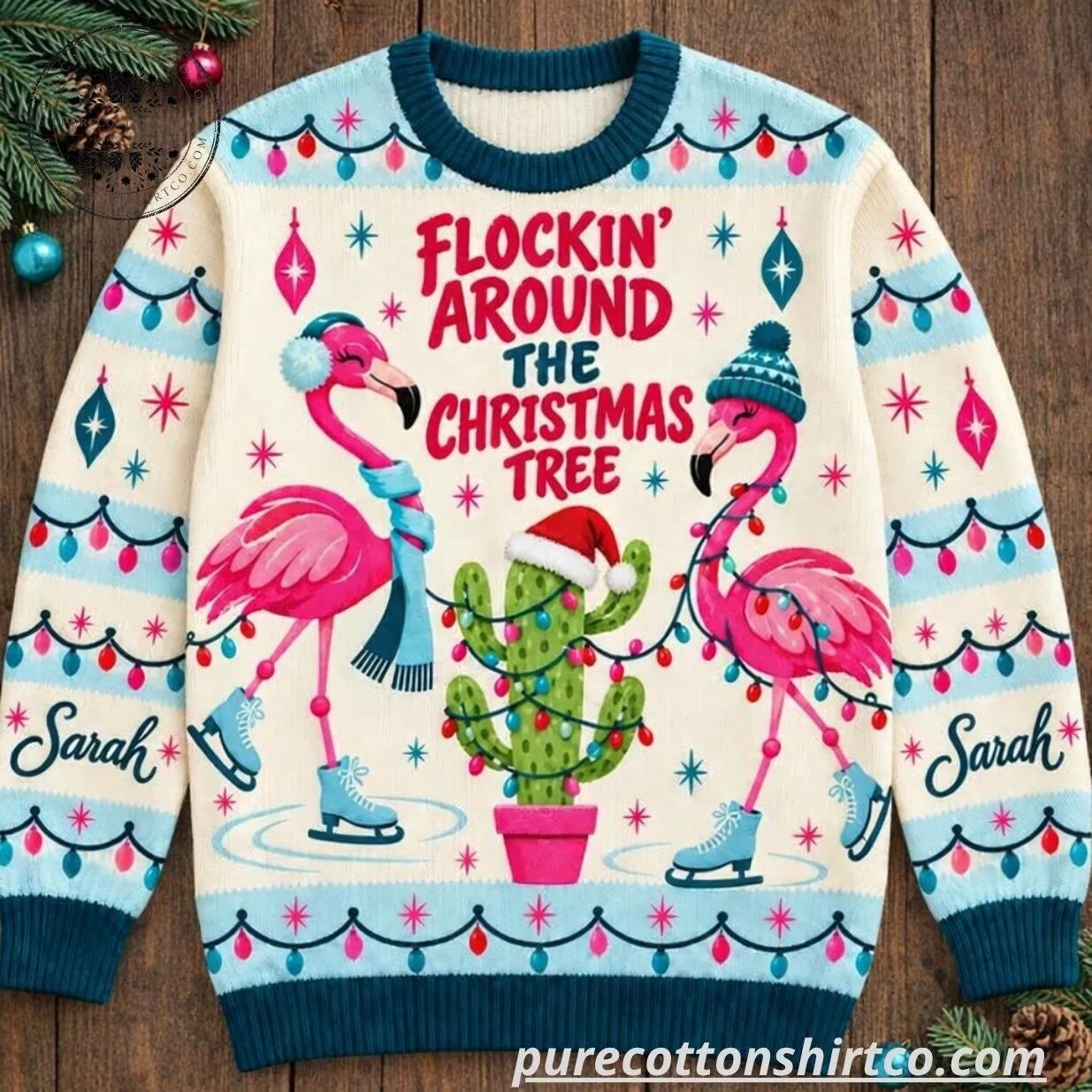 Flamingo Flockin Around The Christmas Tree Ugly Sweater 2026
