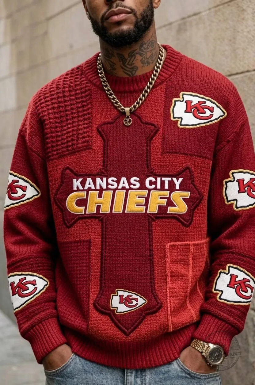 Kansas City Chiefs Football Team Patchwork Style Crewneck Sweatshirt