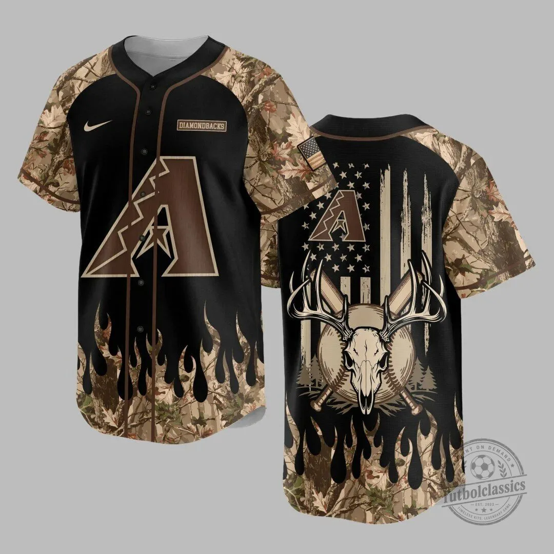 Arizona Diamondbacks Baseball Team Camouflage Deer Skull Hunting Baseball Jersey