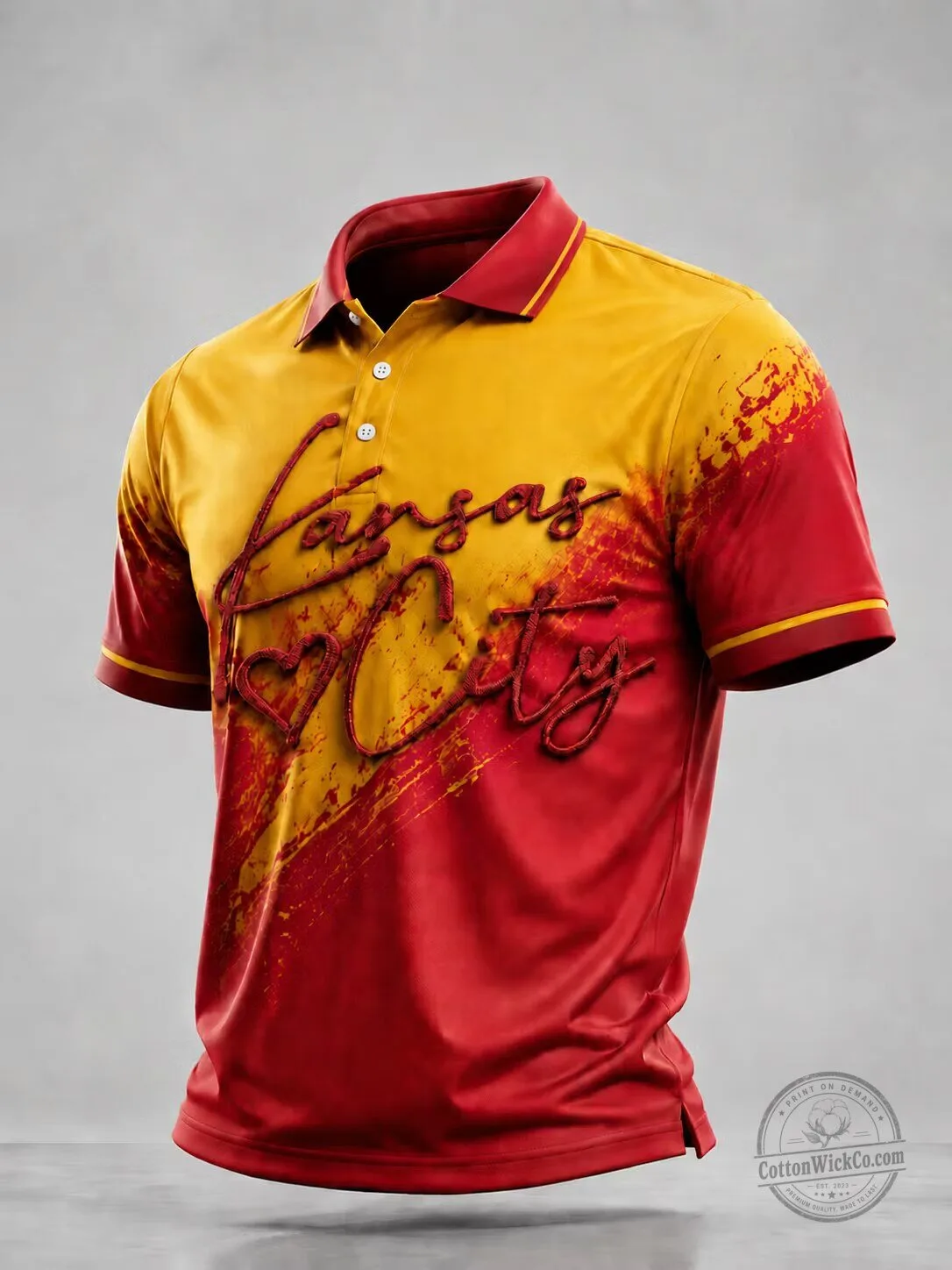 Kansas City Football Team Red and Gold Splatter Paint Polo Shirt
