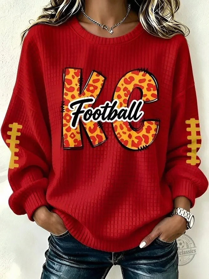 Kansas City Football Leopard Print Women's Long-Sleeve Sweatshirt