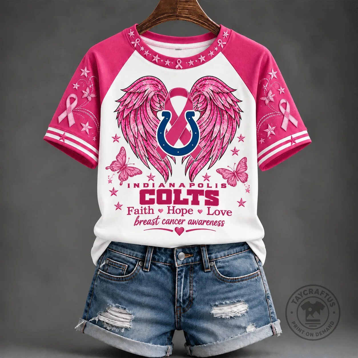 Breast Cancer Awareness T-Shirt featuring Indianapolis Colts Faith, Hope, and Love Design