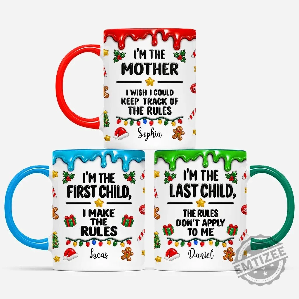 Personalized Family Rules Christmas Coffee Mug for Mother First Last Child