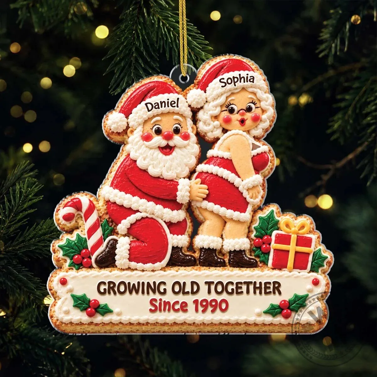 Personalized Santa Couple Christmas Ornament - Growing Old Together Since 1990 6 Personalized Santa Couple Christmas Ornament - Growing Old Together Since 1990