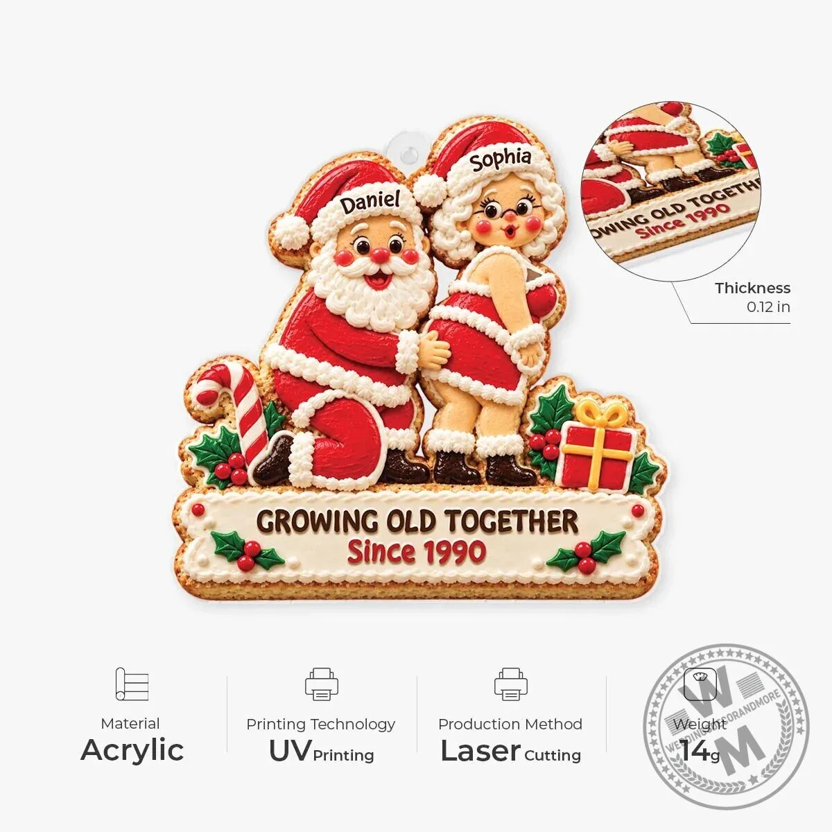 Personalized Santa Couple Christmas Ornament - Growing Old Together Since 1990 8 Personalized Santa Couple Christmas Ornament - Growing Old Together Since 1990