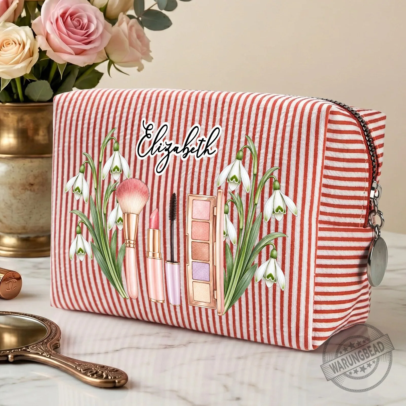 Personalized Birth Flower Makeup Bag with Custom Name for Women 8 Personalized Birth Flower Makeup Bag with Custom Name for Women