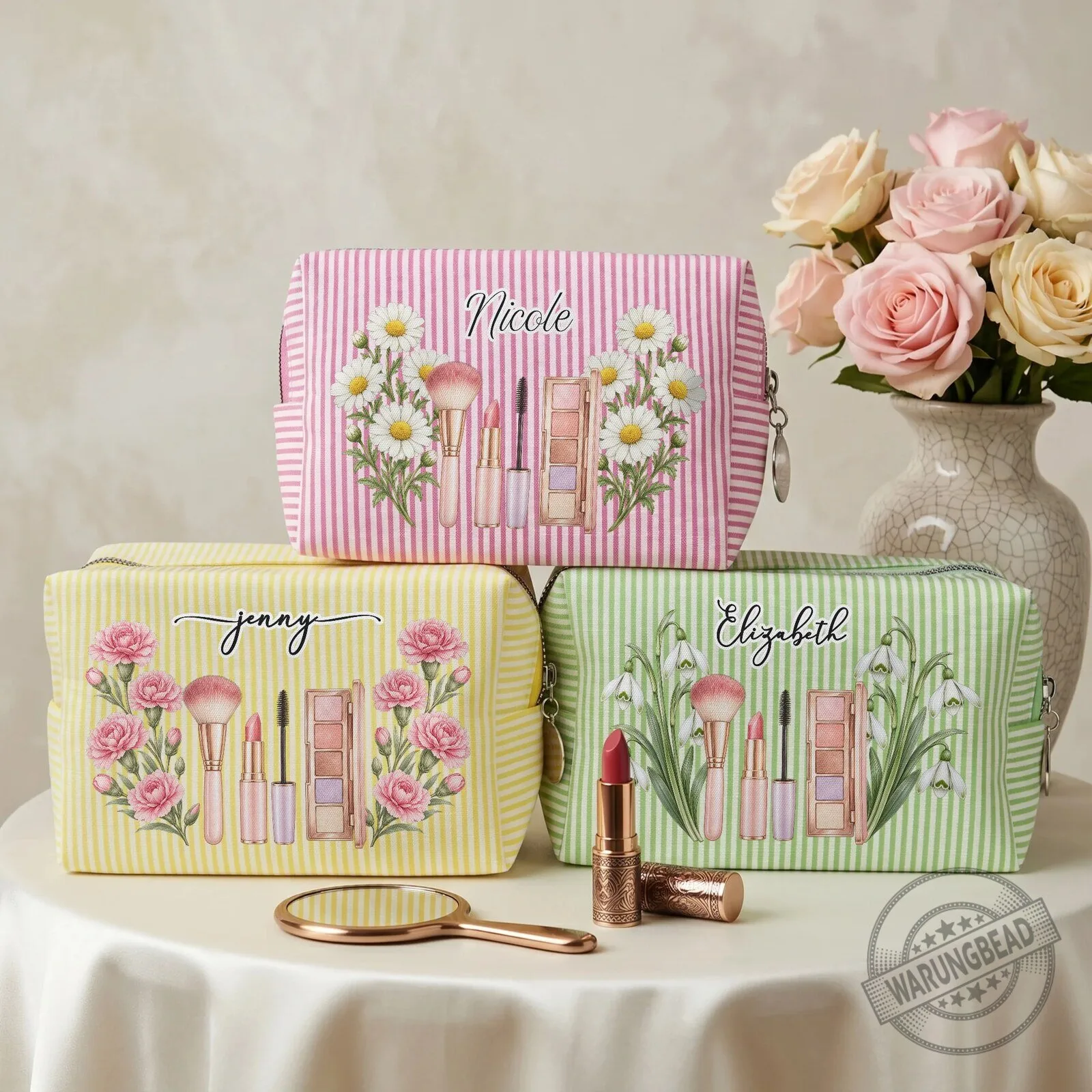 Personalized Birth Flower Makeup Bag with Custom Name for Women 9 Personalized Birth Flower Makeup Bag with Custom Name for Women