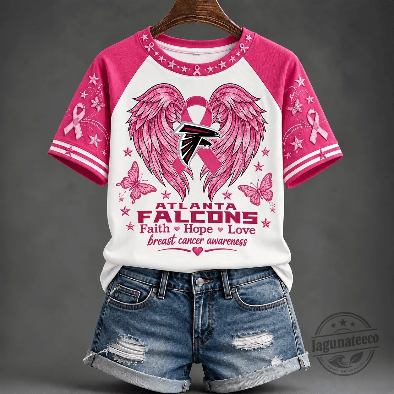 Breast Cancer Awareness T-Shirt with Atlanta Falcons Faith, Hope, and Love Design