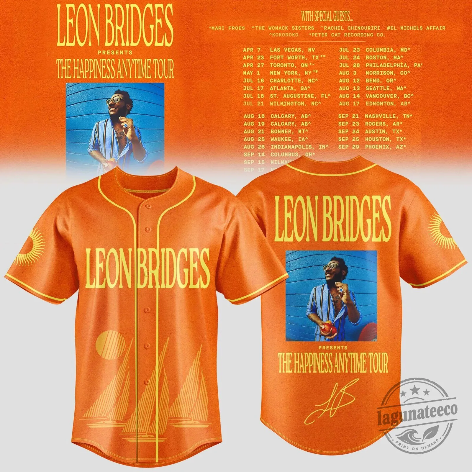 Leon Bridges The Happiness Anytime Tour 2023 Concert Dates Baseball Jersey