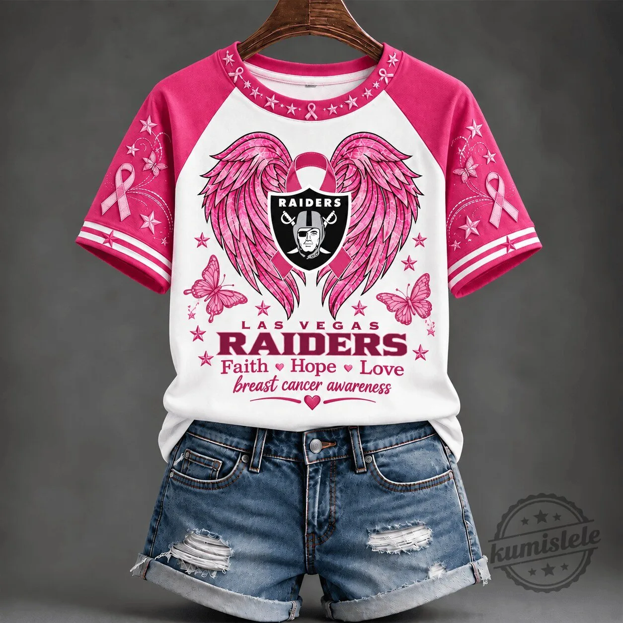 Breast Cancer Awareness T-Shirt for Las Vegas Raiders Fans - Faith, Hope, Love Design