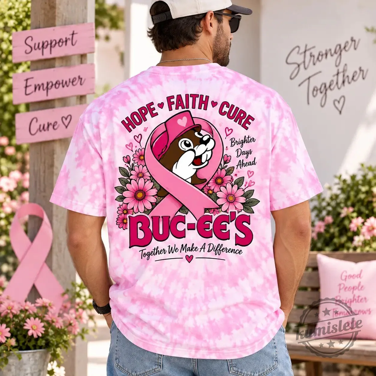 Buc-ee's Stronger Than Cancer Hope Faith Cure Pink Ribbon Awareness T-Shirt 6 Buc-ee