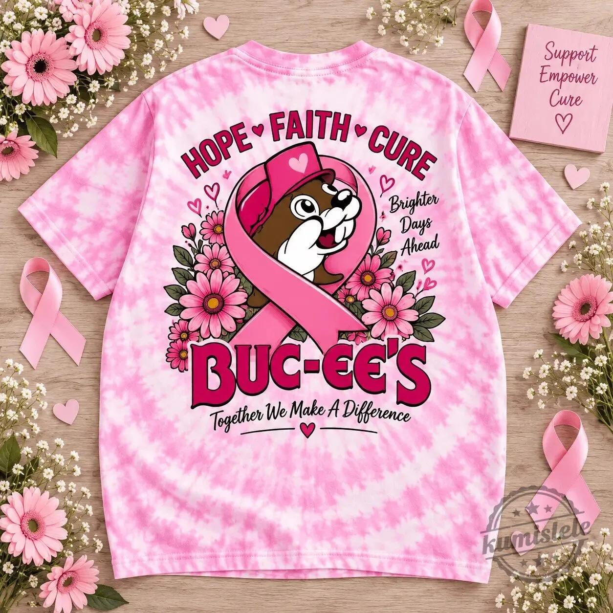 Buc-ee's Stronger Than Cancer Hope Faith Cure Pink Ribbon Awareness T-Shirt 7 Buc-ee