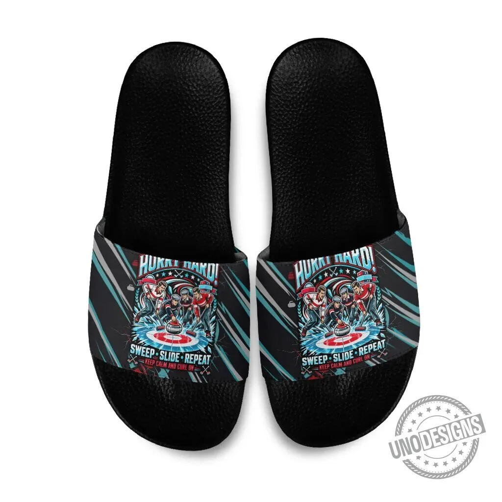 Curling My House My Rules Hurry Hard Sweep Slide Repeat Sports Quote Slide Sandals