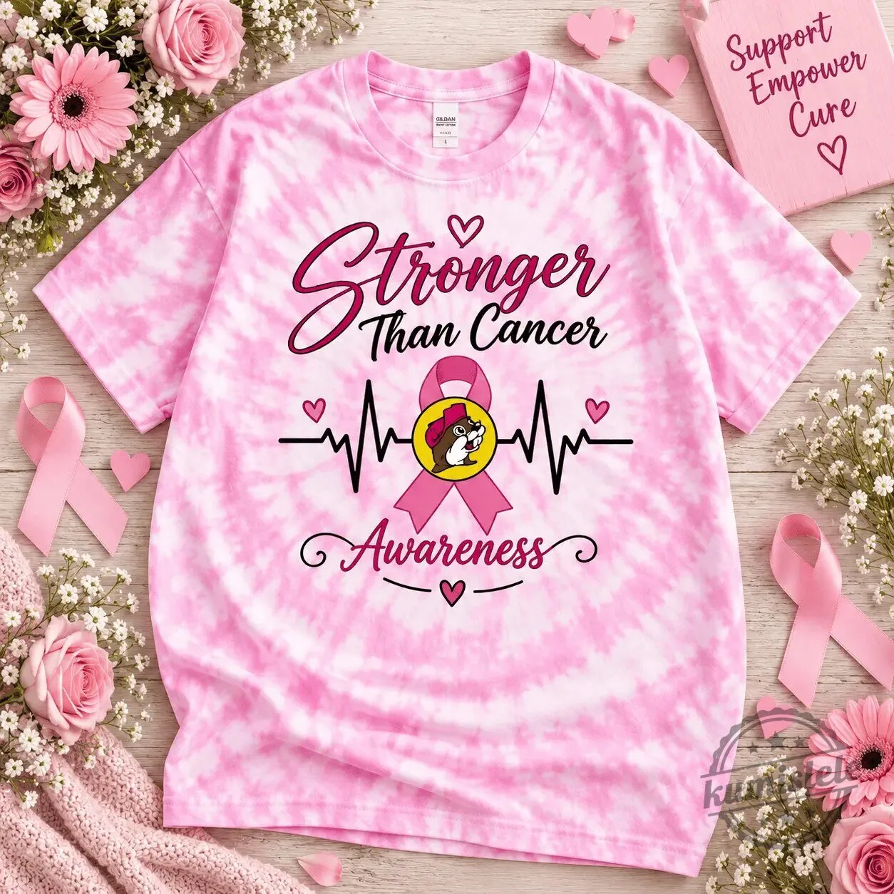 Buc-ee's Stronger Than Cancer Hope Faith Cure Pink Ribbon Awareness T-Shirt 8 Buc-ee