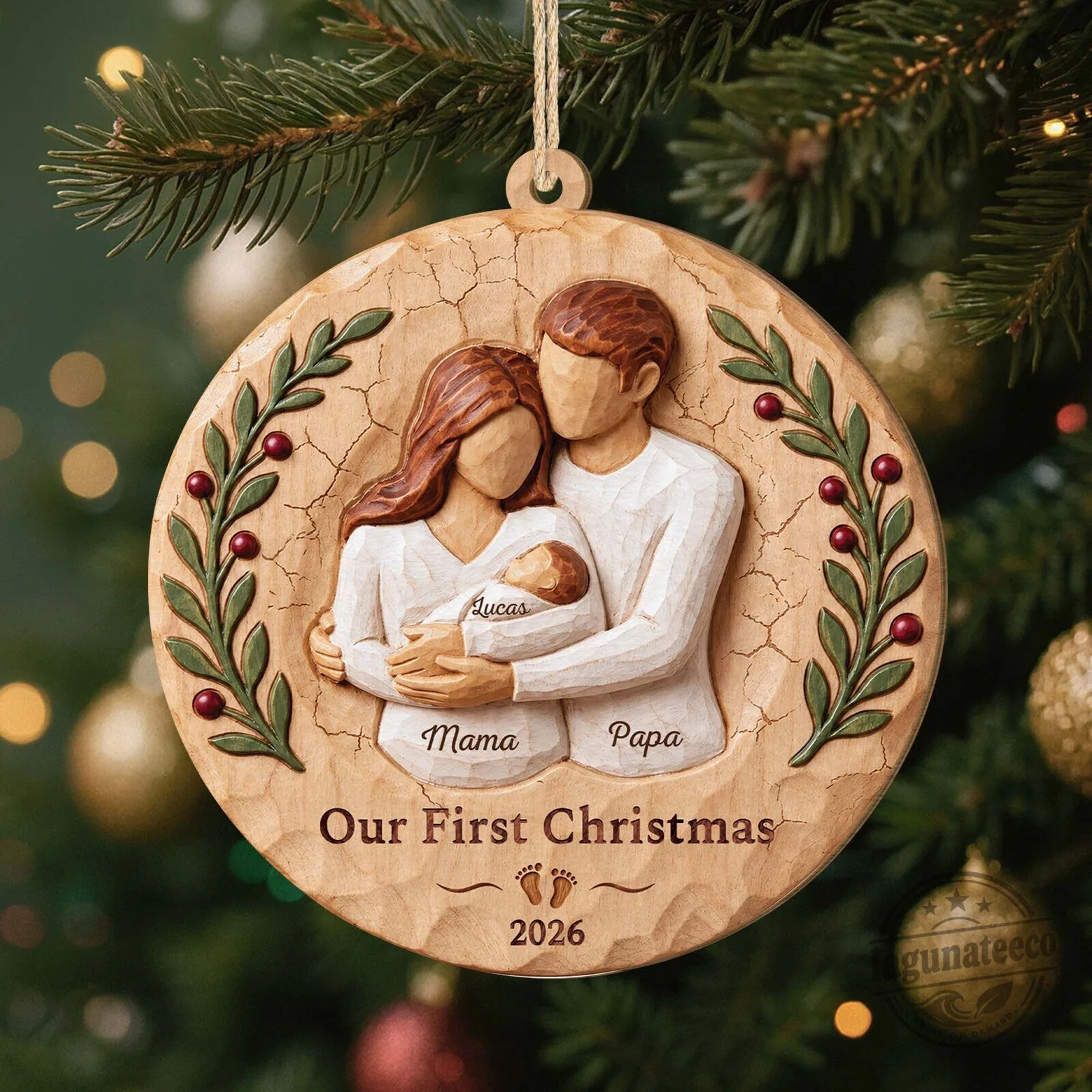 Our First Christmas Newborn Family Wood Ornament - Personalized Gifts for New Parents 7 Our First Christmas Newborn Family Wood Ornament - Personalized Gifts for New Parents