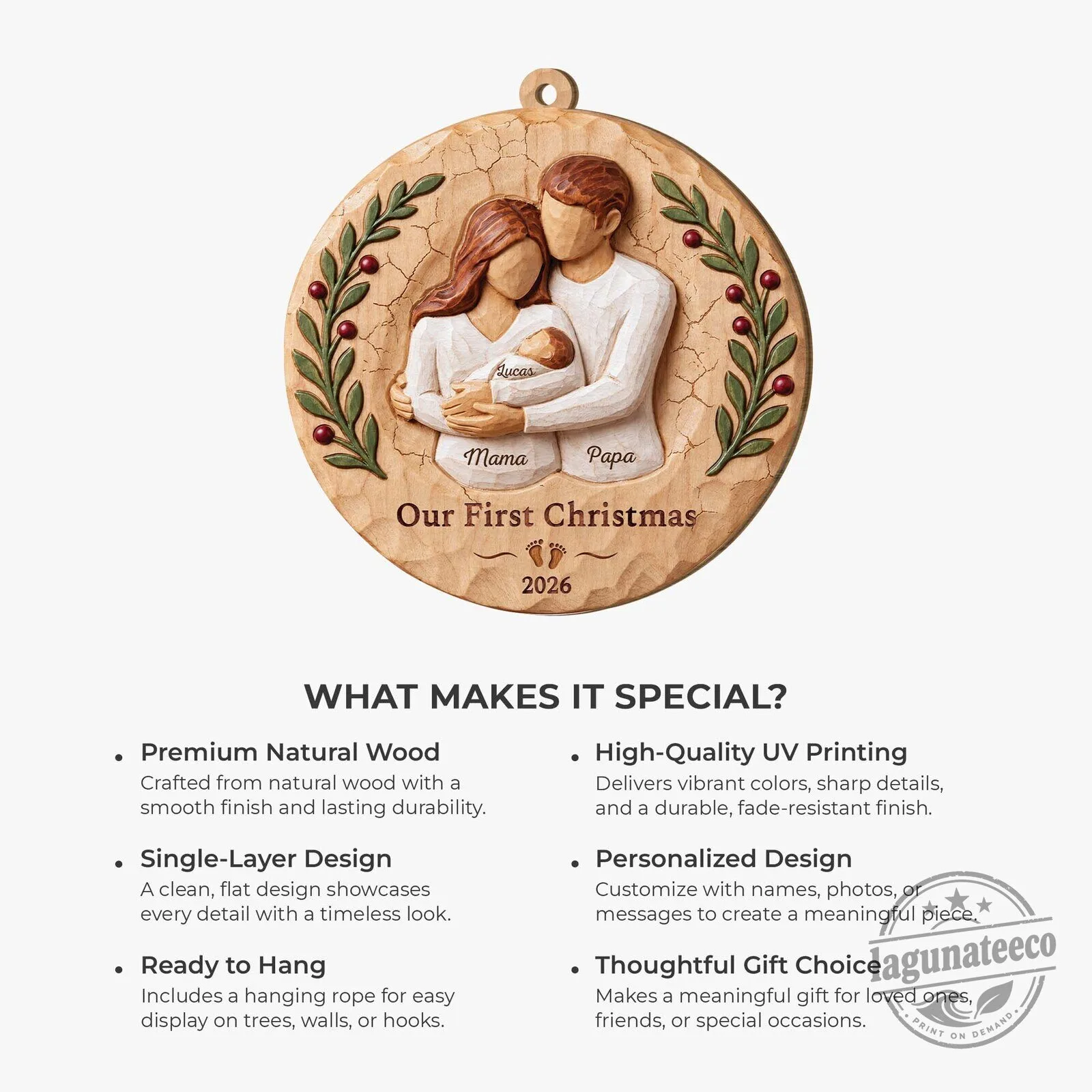 Our First Christmas Newborn Family Wood Ornament - Personalized Gifts for New Parents 11 Our First Christmas Newborn Family Wood Ornament - Personalized Gifts for New Parents