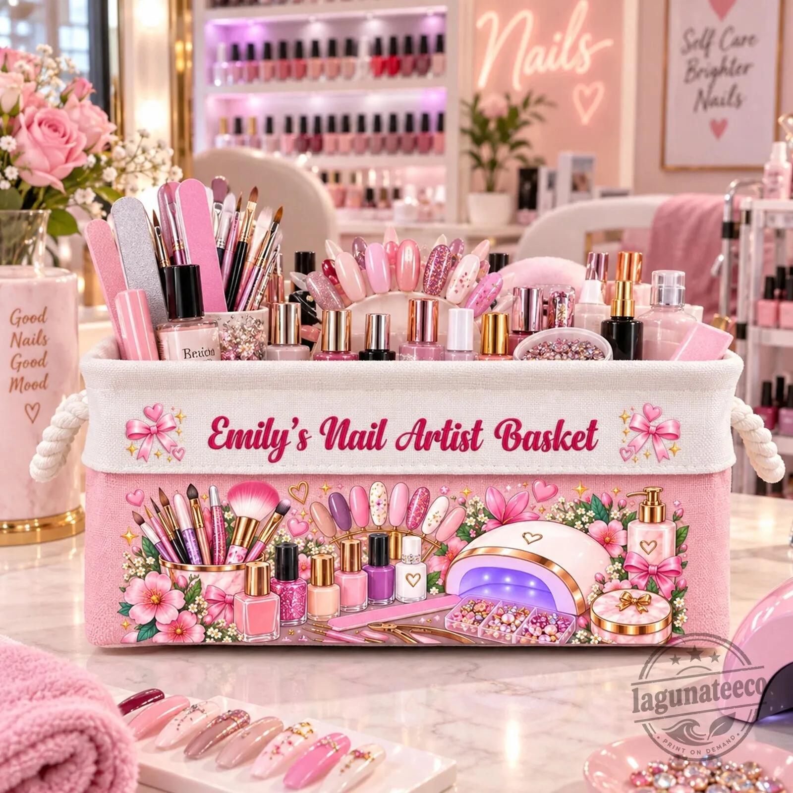 Personalized Nail Artist Basket with Handles for Manicure and Pedicure Supplies 8 Personalized Nail Artist Basket with Handles for Manicure and Pedicure Supplies