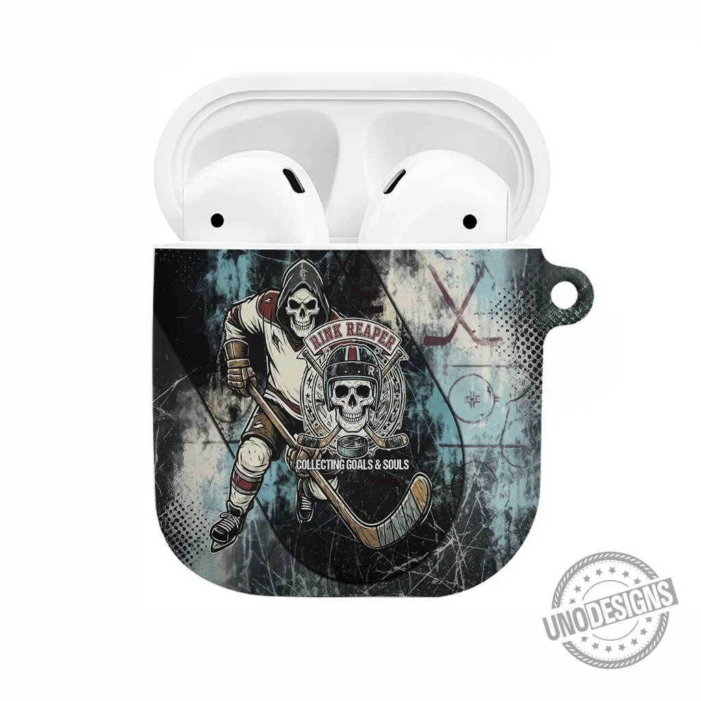 Ice Hockey Rink Reaper Grim Reaper Skeleton AirPods Case Vintage Retro Grunge Distress