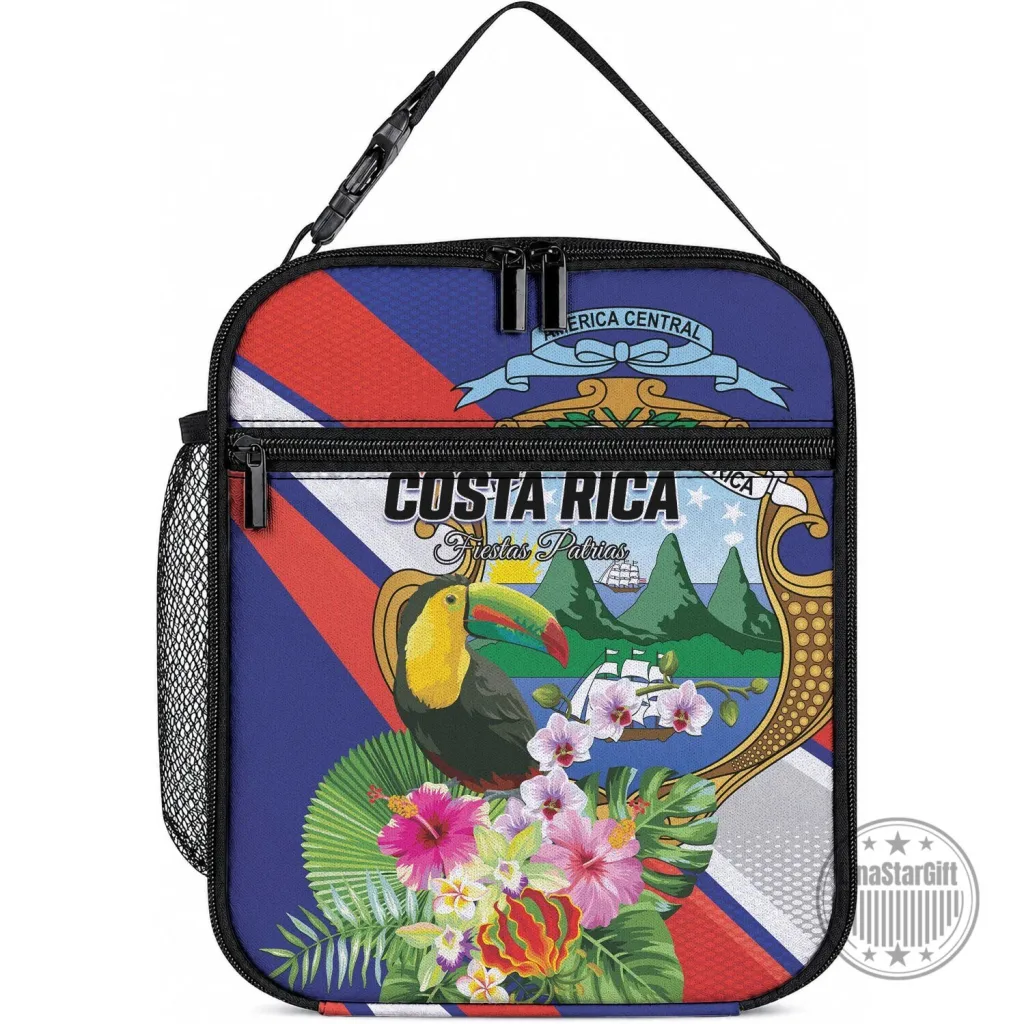 Costa Rica Flag Toucan Floral Insulated Lunch Bag for School and Work