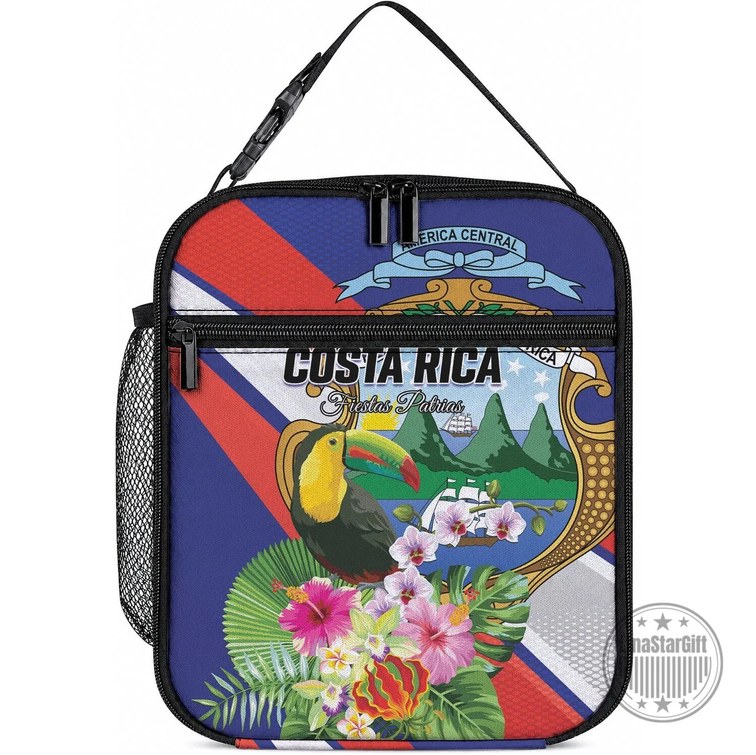 Costa Rica Flag Toucan Floral Insulated Lunch Bag for School and Work