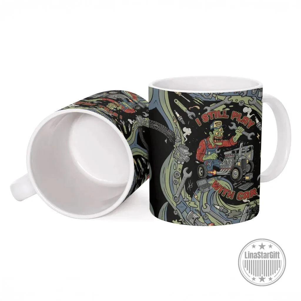 Monster Motors Hot Rod Zombie Mechanic Vintage Auto Tools Art Ceramic Mug 7 Monster Motors Hot Rod Zombie Mechanic Vintage Auto Tools Art Ceramic Mug