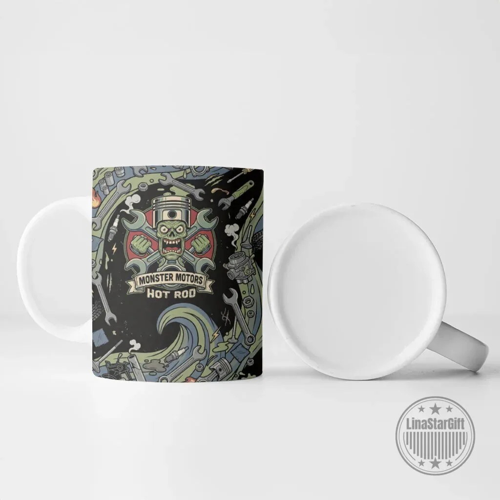 Monster Motors Hot Rod Zombie Mechanic Vintage Auto Tools Art Ceramic Mug 8 Monster Motors Hot Rod Zombie Mechanic Vintage Auto Tools Art Ceramic Mug
