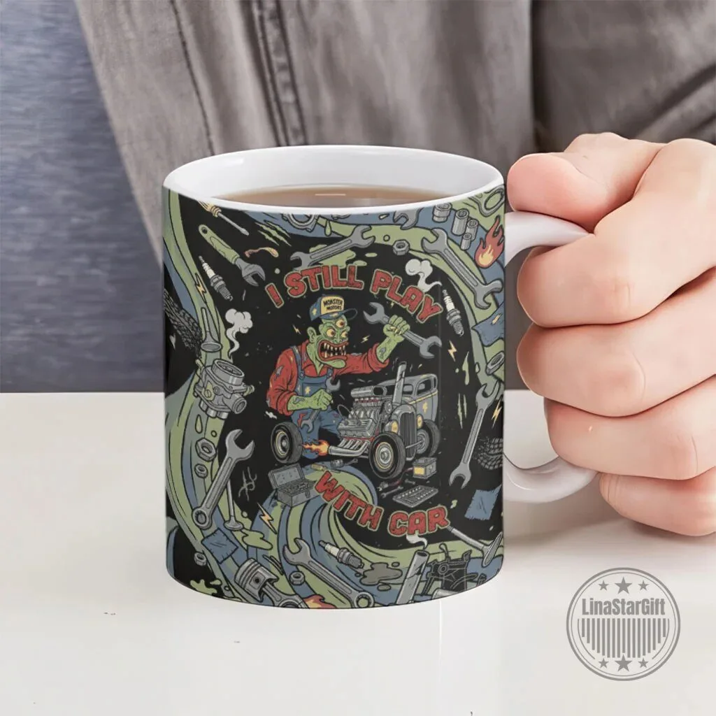 Monster Motors Hot Rod Zombie Mechanic Vintage Auto Tools Art Ceramic Mug 10 Monster Motors Hot Rod Zombie Mechanic Vintage Auto Tools Art Ceramic Mug