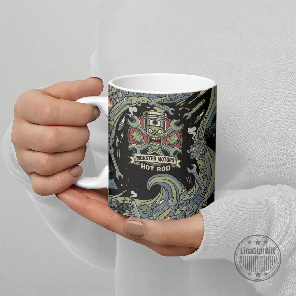 Monster Motors Hot Rod Zombie Mechanic Vintage Auto Tools Art Ceramic Mug 11 Monster Motors Hot Rod Zombie Mechanic Vintage Auto Tools Art Ceramic Mug